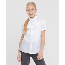 Блузка для девочки белая с жабо, короткий рукав