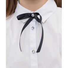 Блузка для девочки белая с синим бантом, длинный рукав