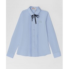 Блузка для девочки голубая с синим бантом, длинный рукав