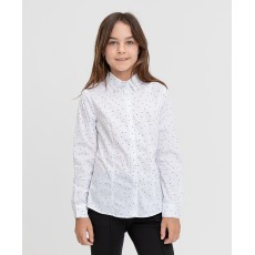 Блузка для девочки белая в горошек, длинный рукав