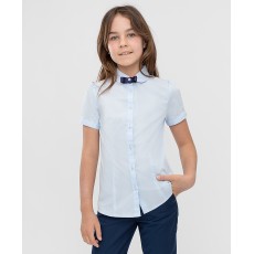 Блузка для девочки голубая с синим бантом ,короткий рукав