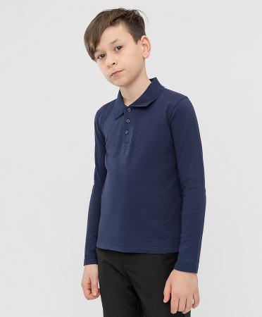Рубашка-поло для мальчика синяя, серая, длинный рукав